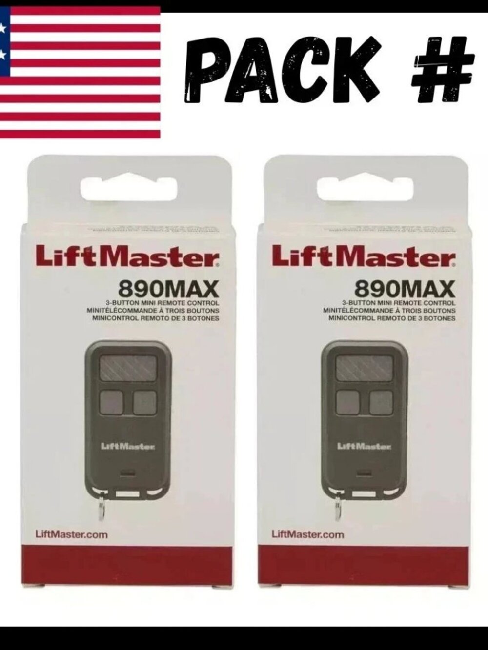2 Pack Liftmaster 890MAX Universal Remote - Compatible with 371LM, 971LM